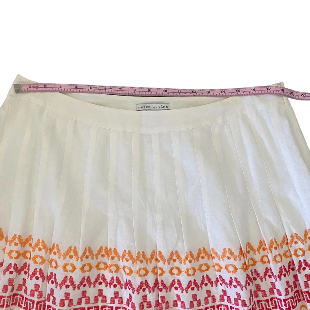 Peter Nygard Cream with Red and Orange Embroidery, Pleated Skirt 16 - Picture 6 of 11